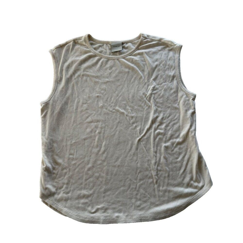 Varley Women's LG Beige Ribbed Muscle Tee Stretch Casual